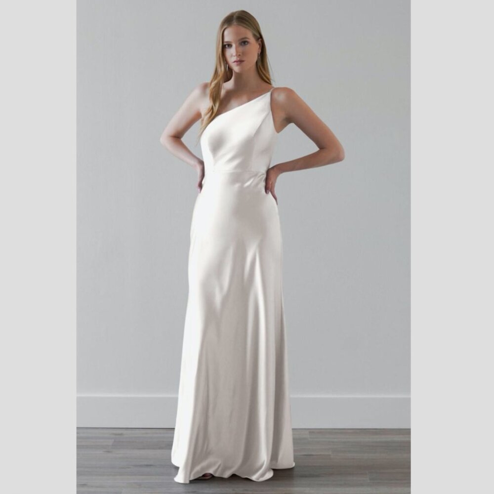 Watters Gannet One Shoulder Satin Dress in Ivory s. Large